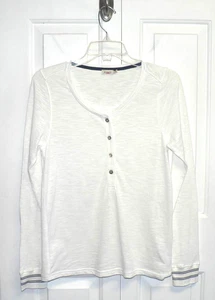 Faherty Womens Cotton Blend Long Sleeve Henley Tee Stripe Cuff Ivory Egret S $88 - Picture 1 of 3
