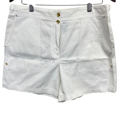 Lauren Ralph Lauren Women's White Denim Gold Button Shorts Size 12 Cotton Preppy - Image 1 of 4