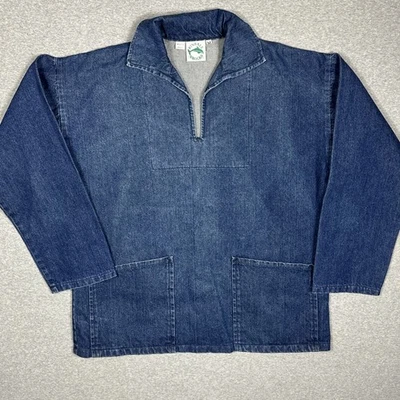 1970s Vintage Kinsale Smocks Jacket Mens Medium Blue Denim Ireland Made Pullover - Image 1 of 4