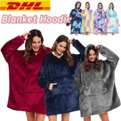 ÜBERGROßE SHERPA HOODIE SWEATSHIRT DECKE WARME PLÜSCH PULLOVER-DECKE MIT KAPUZE - Bild 1 von 4
