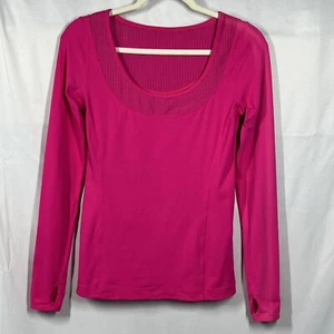 Lorna Jane Active Top S Fuchsia Perforated Long Sleeve Pullover Logo Thumb Holes - Picture 1 of 11