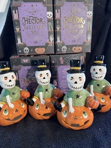 ONE Dusk Halloween Hector Skeleton On Pumpkin Ceramic Light Up Ornament - Picture 1 of 4