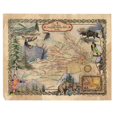 Jackson Hole Mnt Resort Ski Runs Historic Map Artwork Wall Art Print Vintage - Image 1 of 4