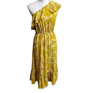 CUPSHE YELLOW FLORAL PRINT ONE SHOULDER WOMEN SUMMER DRESS SIZE XS BRAND NEW - Picture 1 of 11