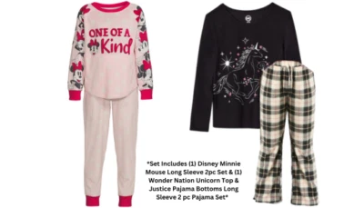 Disney Minnie Mouse Pink Pajama Set & Wonder Nation/Justice Pajama Set SZ(10/12) - Image 1 of 4