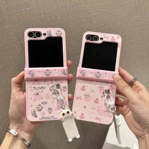 For Samsung Galaxy Z Flip 6 5 4 Flip3 Cartoon Cute Pink Cat Phone Case w/Chain - Picture 1 of 15