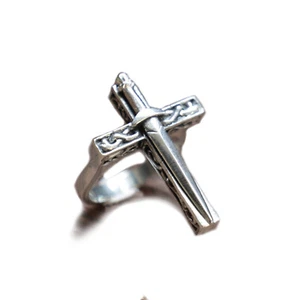 Espada Medieval Anillo Cruz Plata Esterlina 925 Gótico Hombres Caballero Guerrero Motociclista - Imagen 1 de 12