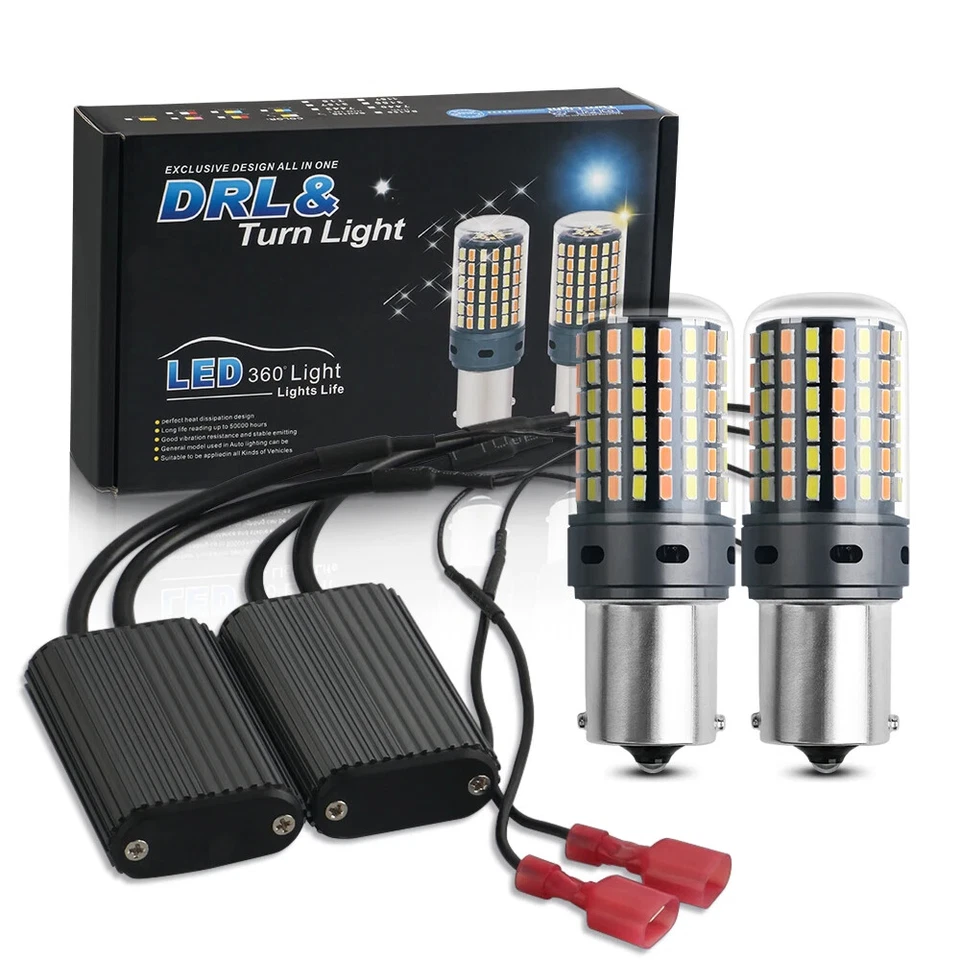 2PCS P21W No Error LED Lights 7440 T20 Car DRL Turn Signal Dual Mode Switchback - Image 1 of 4