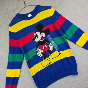 Disney 100th Anniversary Knit Sweater Mickey Striped Sweater Kid Size L 10/12 - Picture 1 of 13