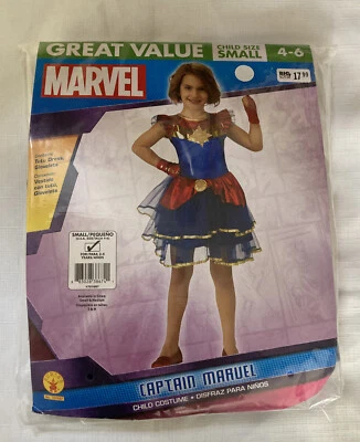 Disfraz de Capitana Marvel Niñas Pequeñas Vestido Tutú Guantes Dorado Brillo Pequeño 4-6 Foto 1 de 4