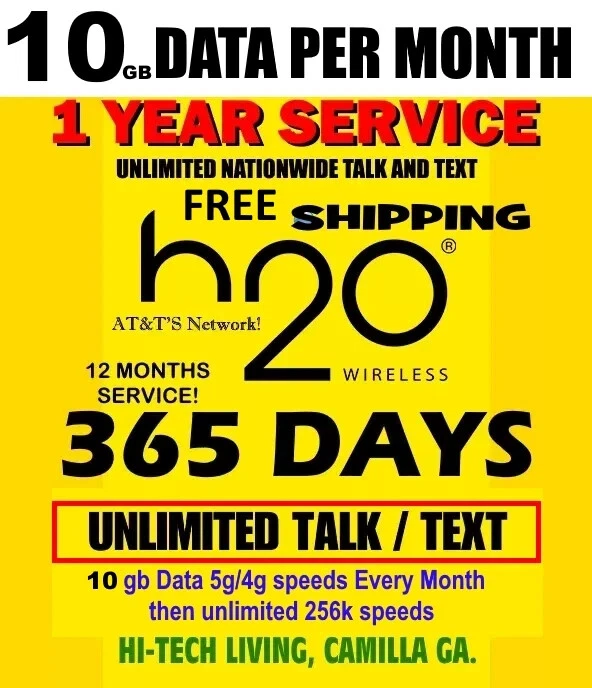 SIM H2O H20 CON ✅ 1 AÑO ILIMITADO Hablar/Texto ✅ + 10gb DATOS al Mes! Foto 1 de 1