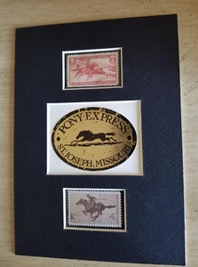 MATTED 5X7 SET OF 2 UNUSED U.S. POSTAGE STAMPS FEATURING PONY EXPRESS 1940 &1960 - Picture 1 of 3