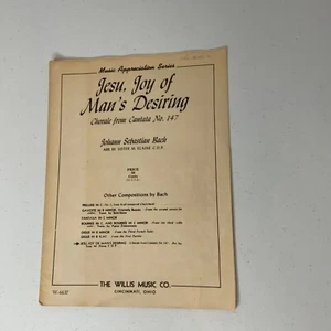 Jesu Joy Of Man's Desiring Chorale Cantata 147 Bach 1951 Willis Music Co piano - Imagen 1 de 9