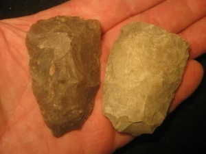 2 Authentic Central Texas Prehistoric Flint Gouge Tools, Indian Artifacts, #TO11 - Picture 1 of 3