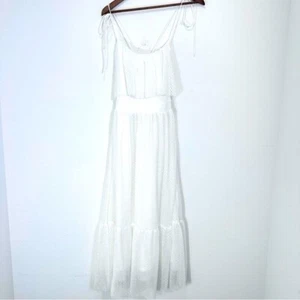 Lulus Spaghetti Tie Strap Tiered Sheer Ruffle Polka Dot Midi Dress Size Small - Picture 1 of 7