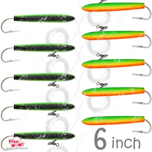 10pcs 6" Fishing Rigged Cedar Plugs Tuna Marlin Wooden Lures Green Yellow Fish - Picture 1 of 8
