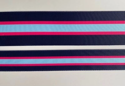 Dark Blue light blue pink Stripe Grosgrain ribbon BTY  7/8" 1.5"  preppy - Image 1 of 2