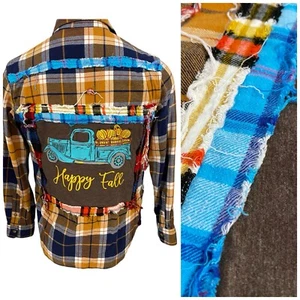 Upcycling Flanellhemd Damen Medium Herbst Ernte Thanksgiving Grunge Camp Country - Bild 1 von 15