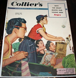 Colliers Magazin September 1952 Kriegsentwurf, Ladies Day Baseball Lucky Strike Anzeige - Bild 1 von 6