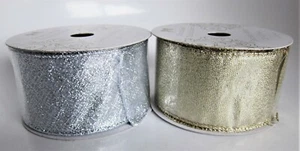 Wired Ribbon 60 Feet Metallic Gold & Silver 2.5" Wreath Gift Wrap Arts Crafts #b - Picture 1 of 5