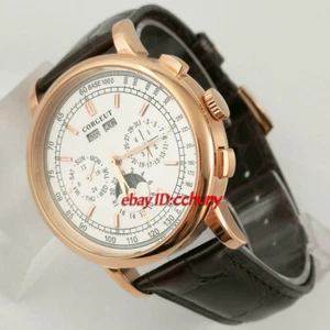 Orologio Uomo Automatico 42mm Quadrante Bianco Data Giorno Fasi Lunari Multifunzione Oro Rosa - Foto 1 di 6