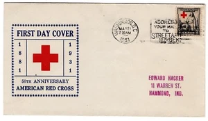 #702 Red Cross 1931 FDC - Planty #45 1st Hacker - Picture 1 of 2