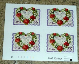 US .55 "Victorian Flower Heart and Lace" 1999 Block 4 Stamp Scott 3275 USPS MNH - Picture 1 of 2
