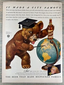 Schlitz Beer Bear Globe Milwaukee WI 1942 Vintage Print Ad - Picture 1 of 1