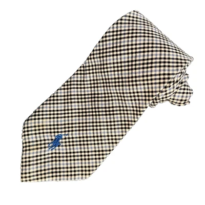 Ralph Lauren Polo 100% Silk Blue Brown Plaid Pony Men's Neck Tie 3 7/8 x 59 in - Image 1 of 4