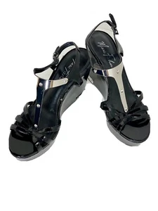 MARC FISHER Black Strap & Metal Design 4” Platform 2” Heels Sandals Size 8.5 - Picture 1 of 7