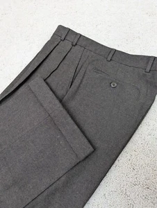 Pantalones de tweed de lana para hombre 34x32 franela marrón de colección plisados pierna recta Jos A Bank - Imagen 1 de 13