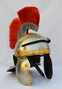 Casco medieval de centurión romano caballero armadura disfraz con pluma roja en el pecho - Imagen 1 de 4