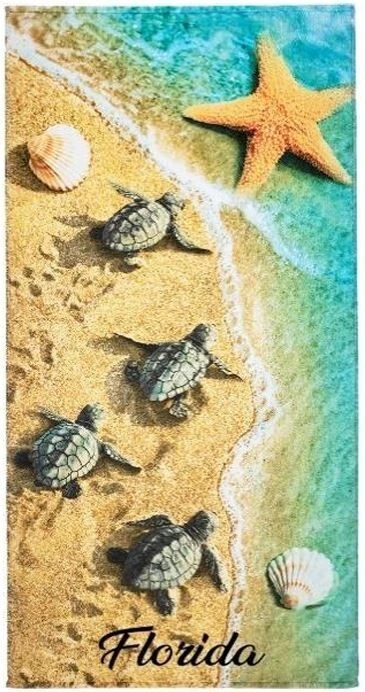 Toalla de Playa 30"x60" Florida Baby Turtle 100% Algodón Hecha en Brasil Foto 1 de 1