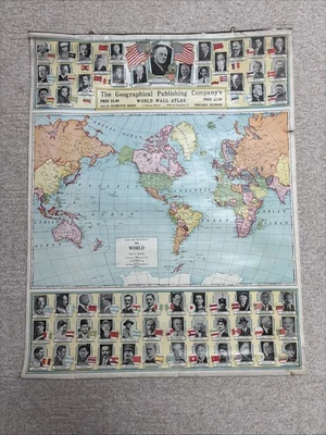 Rare 1930-40s Vintage World Wall Atlas By The Geographical Publishing Company ￼￼ - Image 1 of 4