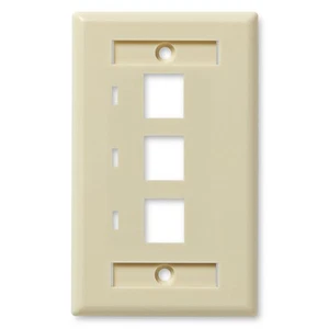 NavePoint Keystone Jack Plaque Murale 3 Ports, Simple Gang, Ivoire, Lot de 10 - Photo 1/4
