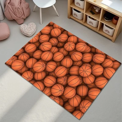 Basketball Print Rug for Boys Room Sports Themed Decor Playmat Nonslip Mat - Image 1 of 4