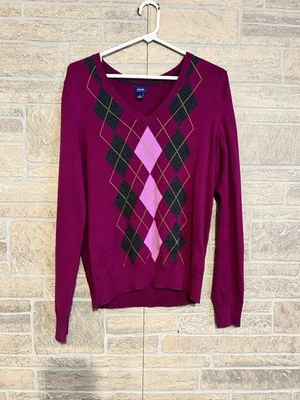 Suéter para mujer IZOD magenta/fucsia argyle cuello en V talla M Foto 1 de 3