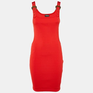 Versace Jeans Couture Neon Red Rib Knit Cutout Mini Dress S - Picture 1 of 4