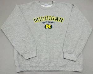 Vintage Gildan University Of Michigan Crewneck Size Large Grey Wolverines - Picture 1 of 9