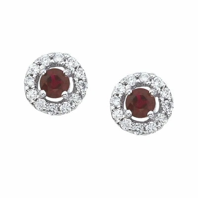 14k White Gold Natural Ruby and Diamonds Gemstone Stud Earrings j112 - Image 1 of 2