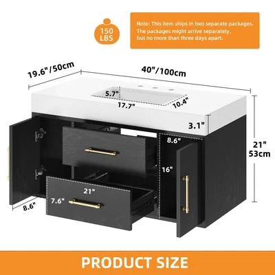40 Inch Floating Vanity Set  with 2 Closing Doors & 2 Drawers Storage Cabinet - Image 1 of 4