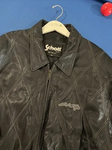 SCHOTT NYC Leather Jacket Mens 4XL Black Diamond Cross Back Embroider Logo - Bild 1 von 15