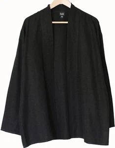 EILEEN FISHER schwarzer BLAZER SEIDE LEINEN STRUKTUR offene Jacke Gr. Large L - Bild 1 von 4