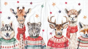 3 Lunch Papier Servietten Napkins (B5-3) Schneeleopard Wolf Fuchs Lama Hirsch - Bild 1 von 1