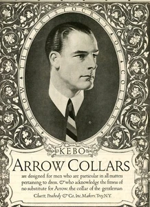 1924 Original Arrow Collar Ad. JC Leyendecker Art. Kebo Model 20¢. Fancy Border - Picture 1 of 2