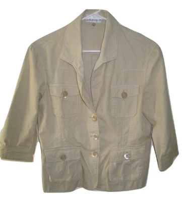 Chaqueta Blazer Ryan Michael Beige Lona Algodón Abotonada Mujer Talla M Mediana Foto 1 de 4