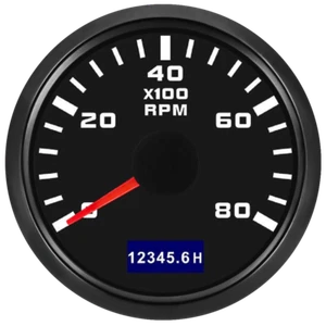 52mm Black Tachometer 0-8000rpm With Hourmeter Gauge For Marine Boat Car Truck  - Picture 1 of 12