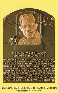 MEL OTT -- NATIONAL BASEBALLL HALL OF FAME POSTCARD - Picture 1 of 2