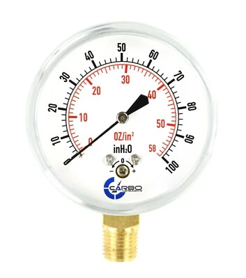2-1/2" Capsule Gauge 0-60oz/0-100in H2O Range 1/4" NPT Low Mnt, Adjustable Zero - Image 1 of 4