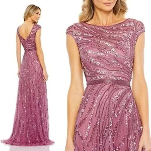 NWT Mac‎ Duggal Cap Sleeve Embellished Evening Gown In Plum 5445 $598 SZ 12 - Picture 1 of 7